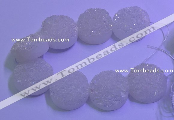 CAG9435 7.5 inches 30mm coin white plated druzy agate beads