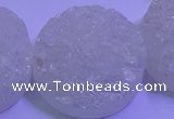 CAG9436 7.5 inches 35mm coin white plated druzy agate beads