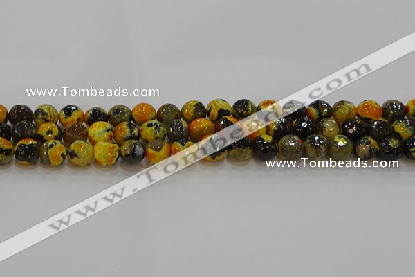 CAG9453 15.5 inches 10mm faceted round fire crackle agate beads