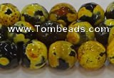 CAG9454 15.5 inches 12mm faceted round fire crackle agate beads