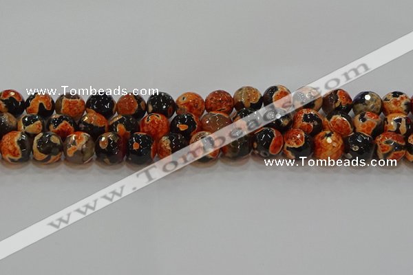 CAG9459 15.5 inches 12mm faceted round fire crackle agate beads