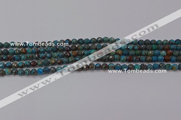 CAG9480 15.5 inches 4mm faceted round blue crazy lace agate beads