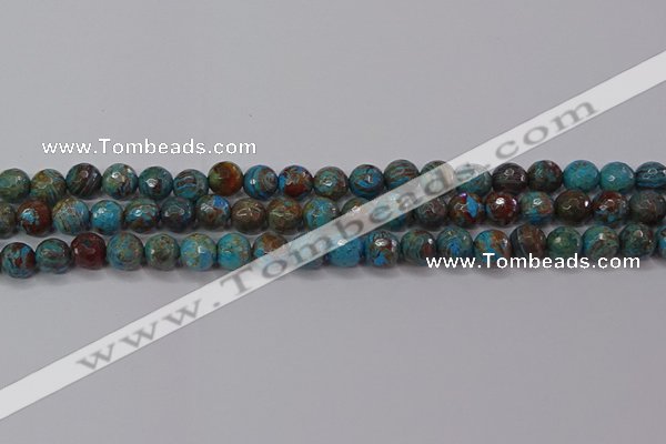 CAG9482 15.5 inches 8mm faceted round blue crazy lace agate beads