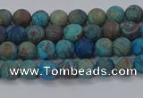 CAG9492 15.5 inches 4mm round matte blue crazy lace agate beads