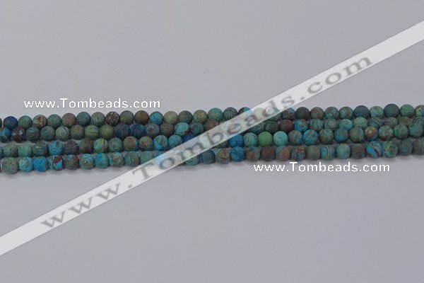 CAG9492 15.5 inches 4mm round matte blue crazy lace agate beads