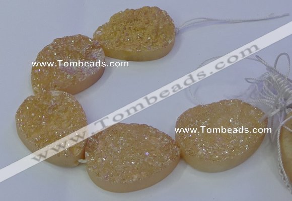 CAG9671 7.5 inches 30*40mm teardrop champagne plated druzy agate beads