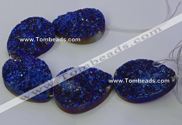 CAG9676 7.5 inches 30*40mm teardrop blue plated druzy agate beads