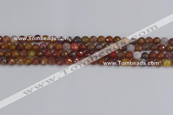 CAG9845 15.5 inches 4mm faceted round red moss agate beads