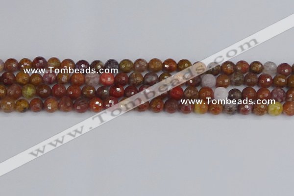 CAG9846 15.5 inches 6mm faceted round red moss agate beads