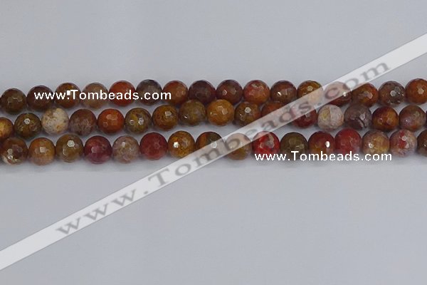 CAG9847 15.5 inches 8mm faceted round red moss agate beads