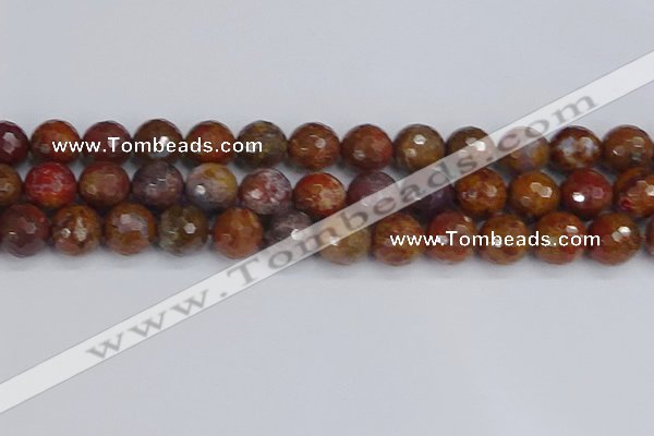 CAG9849 15.5 inches 12mm faceted round red moss agate beads