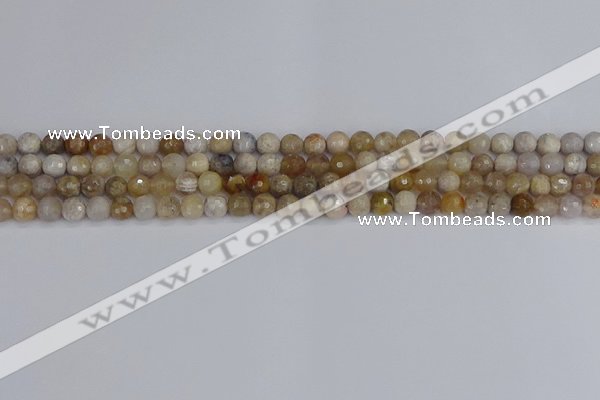 CAG9852 15.5 inches 4mm faceted round ocean fossil agate beads