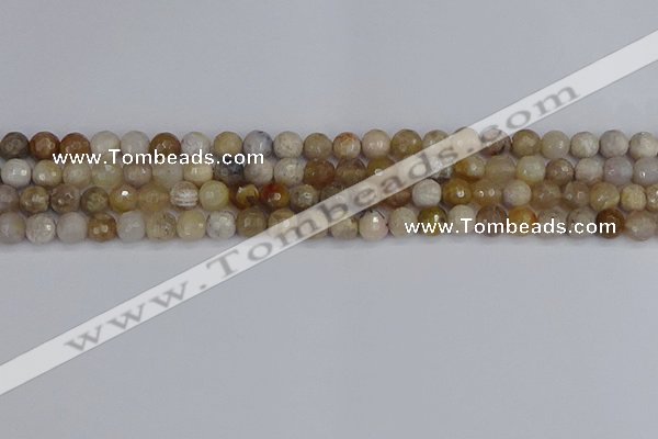 CAG9853 15.5 inches 6mm faceted round ocean fossil agate beads