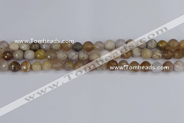 CAG9854 15.5 inches 8mm faceted round ocean fossil agate beads