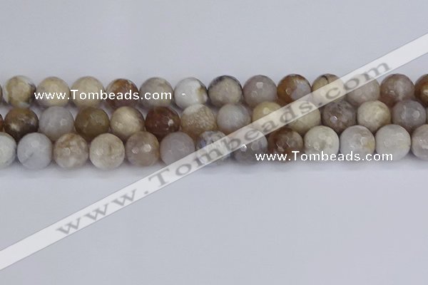 CAG9856 15.5 inches 12mm faceted round ocean fossil agate beads