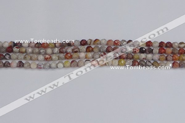 CAG9860 15.5 inches 4mm faceted round Mexican crazy lace agate beads