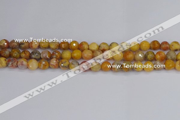 CAG9870 15.5 inches 8mm faceted round yellow crazy lace agate beads