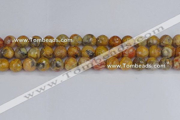 CAG9872 15.5 inches 12mm faceted round yellow crazy lace agate beads