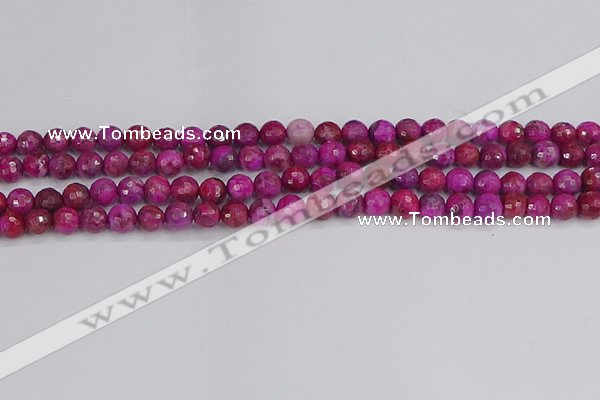 CAG9875 15.5 inches 4mm faceted round fuchsia crazy lace agate beads