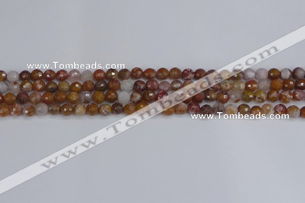 CAG9910 15.5 inches 4mm faceted round red moss agate beads