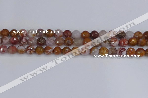 CAG9912 15.5 inches 8mm faceted round red moss agate beads