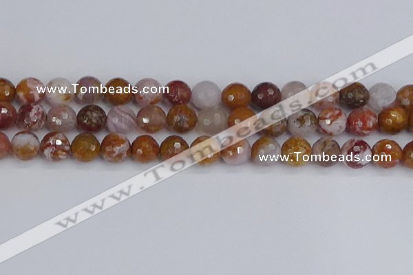 CAG9914 15.5 inches 12mm faceted round red moss agate beads