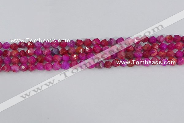 CAG9951 15.5 inches 6mm faceted nuggets fuchsia crazy lace agate beads