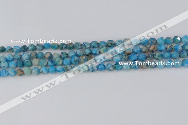 CAG9957 15.5 inches 6mm faceted nuggets blue crazy lace agate beads