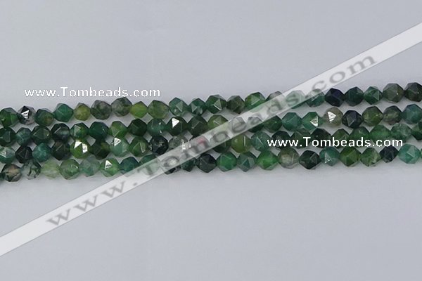 CAG9969 15.5 inches 6mm faceted nuggets moss agate beads