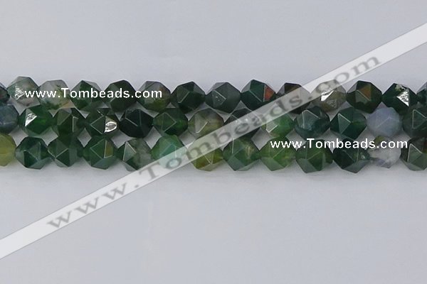 CAG9972 15.5 inches 12mm faceted nuggets moss agate beads