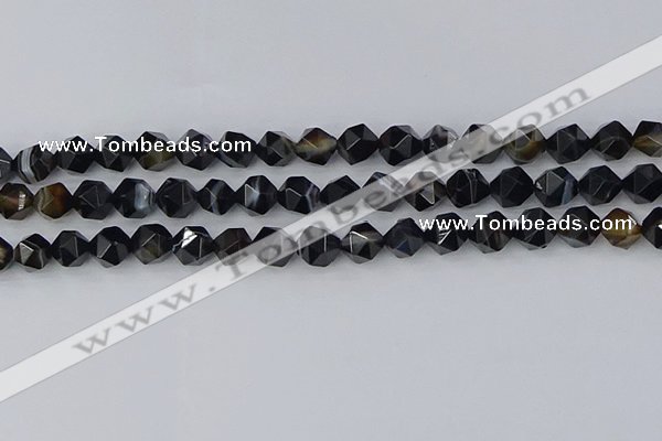 CAG9982 15.5 inches 8mm faceted nuggets black line agate beads