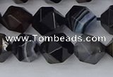 CAG9983 15.5 inches 10mm faceted nuggets black line agate beads