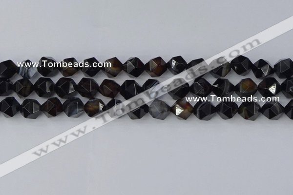 CAG9983 15.5 inches 10mm faceted nuggets black line agate beads