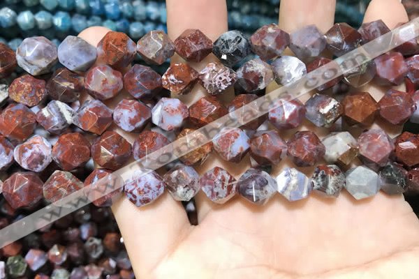 CAG9988 15.5 inches 8mm faceted nuggets red lightning agate beads