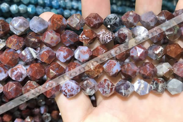 CAG9989 15.5 inches 10mm faceted nuggets red lightning agate beads