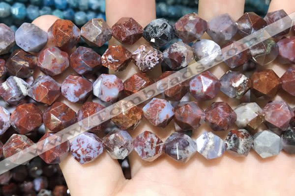 CAG9990 15.5 inches 12mm faceted nuggets red lightning agate beads