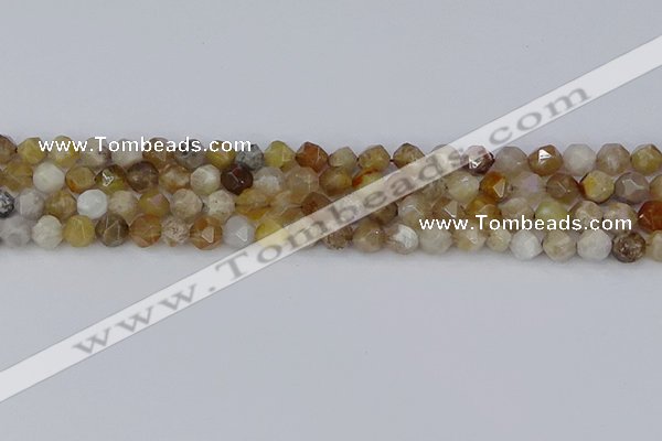 CAG9993 15.5 inches 6mm faceted nuggets ocean fossil agate beads