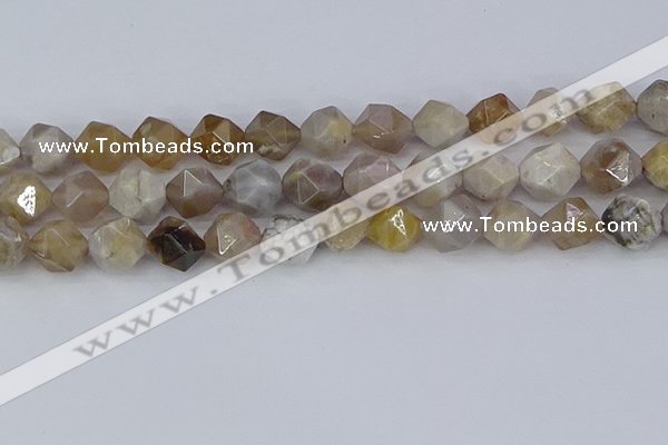 CAG9996 15.5 inches 12mm faceted nuggets ocean fossil agate beads