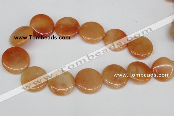 CAJ167 15.5 inches 30mm flat round red aventurine jade beads