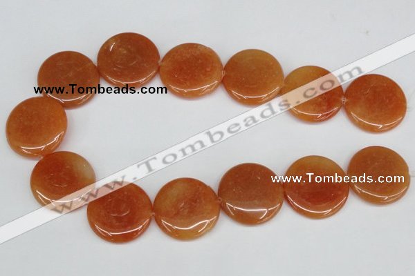 CAJ168 15.5 inches 30mm flat round red aventurine jade beads