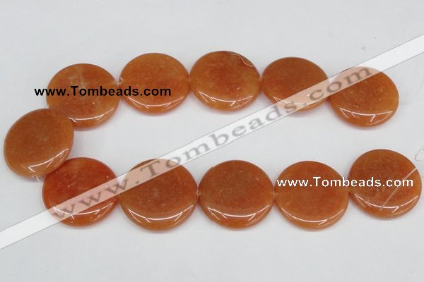 CAJ169 15.5 inches 35mm flat round red aventurine jade beads