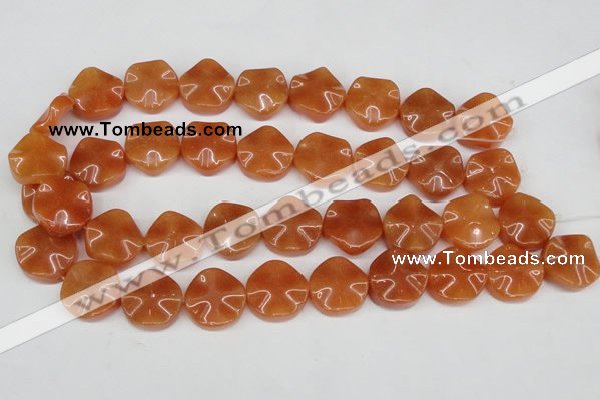 CAJ171 15.5 inches 20mm wavy coin red aventurine jade beads