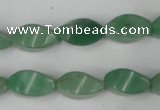 CAJ310 15.5 inches 8*16mm twisted tetrahedron green aventurine jade beads