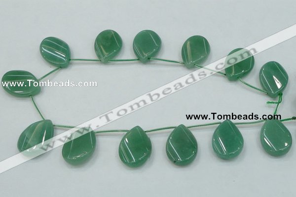 CAJ62 Top-drilled 22*30mm twisted teadrop green aventurine jade beads