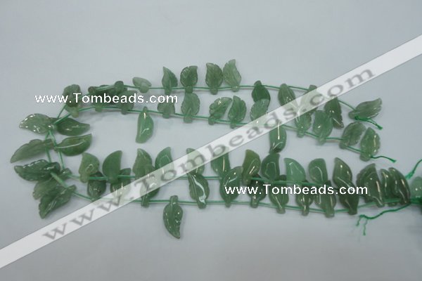 CAJ89 Top-drilled 10*20mm carved leaf green aventurine beads wholesale