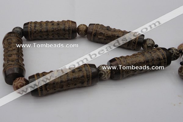 CAL01 14.5 inches 20*60mm carved drum agalmatolite beads