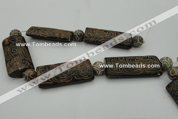 CAL11 14.5 inches 28*60mm carved rectangle agalmatolite beads