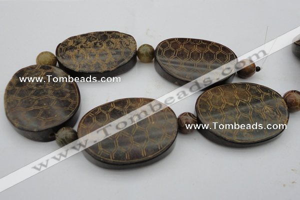 CAL24 14.5 inches 50*60mm carved turtleback agalmatolite beads