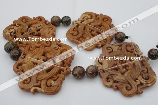 CAL33 14.5 inches 60*70mm carved agalmatolite beads