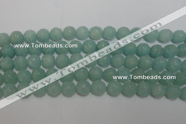 CAM1125 15.5 inches 14mm carved round amazonite beads wholesale